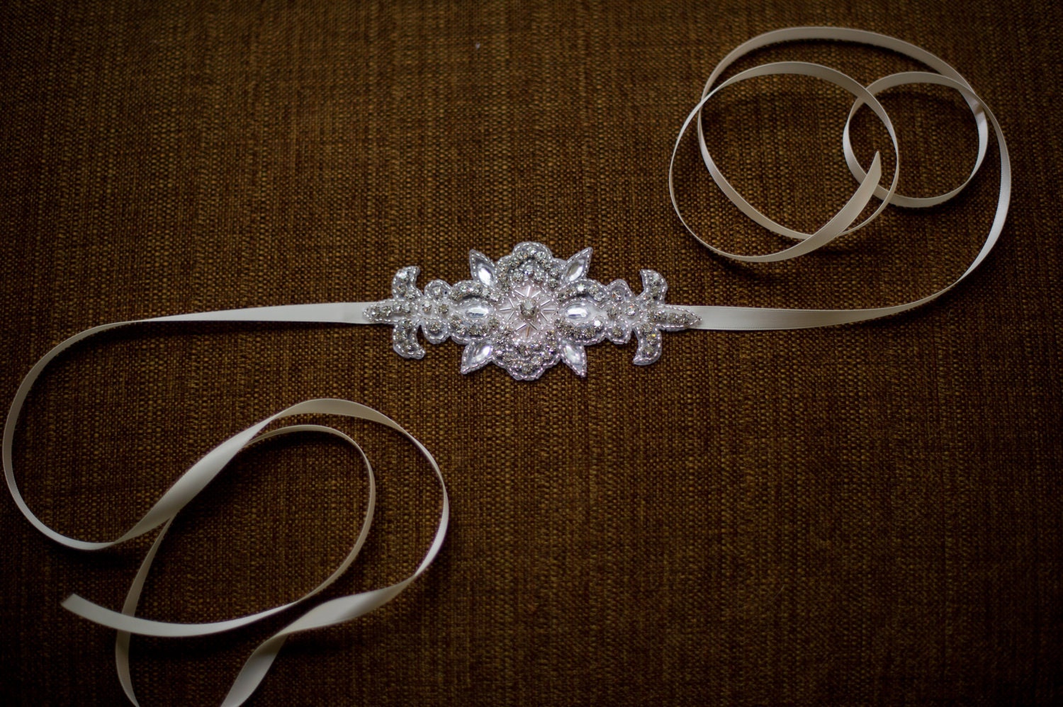 Rhinestone Bridal Sash or Headband in Ivory or White Ribbon Sweet and Simple