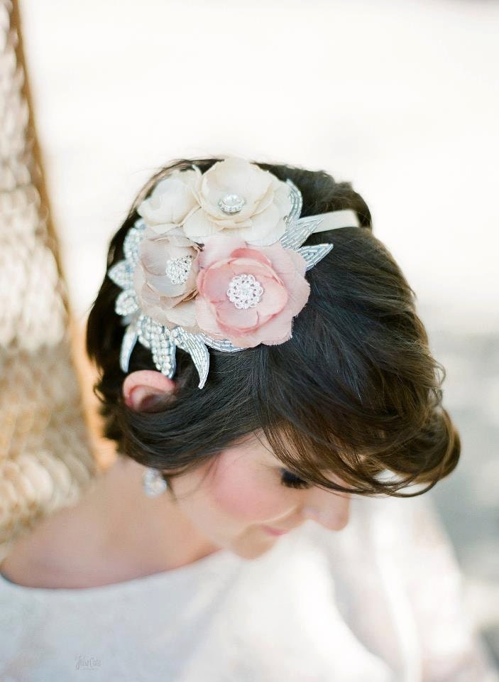 Blush and Ivory Dupioni Silk Mini Hat with Sparkle Handmade Floral Bridal Accessory