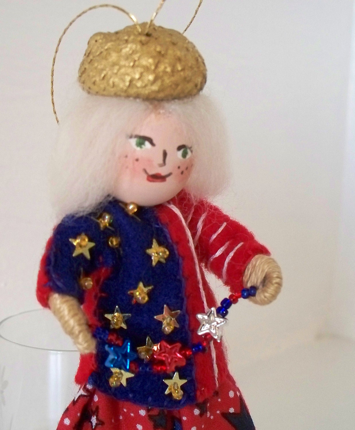 Stars and Stripes Wee Felt Doll Art - July Fourth Decoration