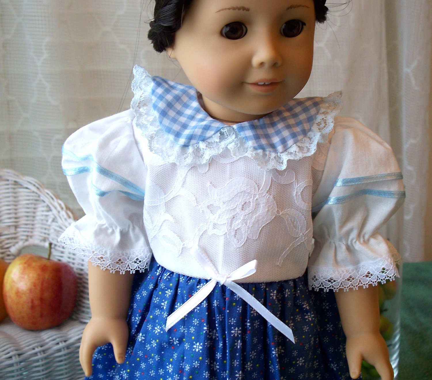American Girl Doll Clothes - White and Blue Dress - fits any 18 inch doll