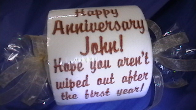 Happy 1st (First) "Paper" Anniversary Embroidered Toilet Paper  Add a NAME and DATE for FREE