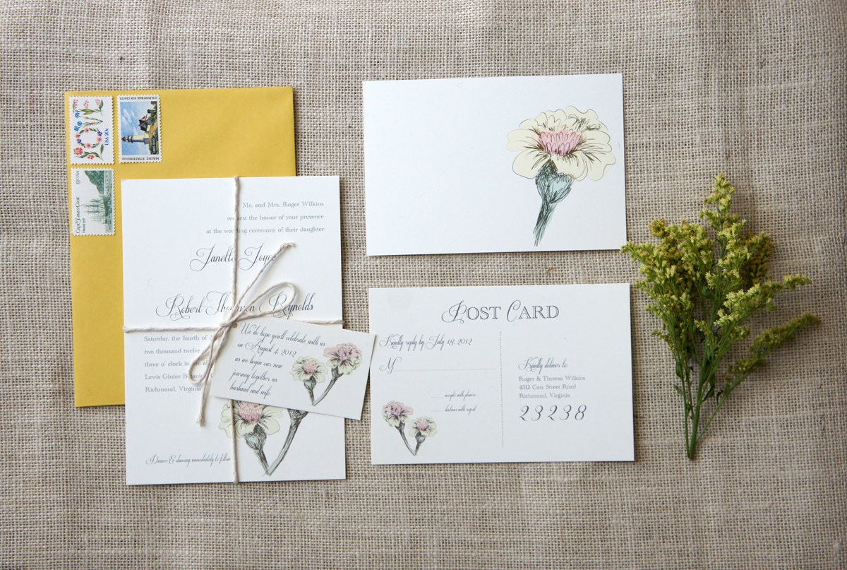 Vintage Inspired Floral Wedding Invitation Sample
