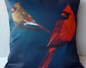 Pillow case pair of Northern Cardinals 16x16 inch 40x40cm for throw pillow or accent pillow