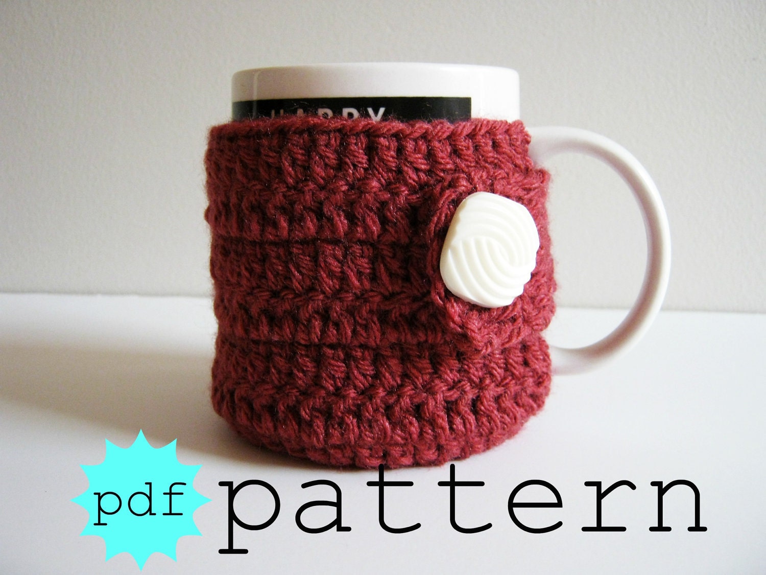 PDF Crochet Pattern Coffee Mug Cozy with Button Closure