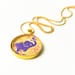 Purple Elephant - art pendant canvas paper print - golden jungle tiny artwork - Oksancia
