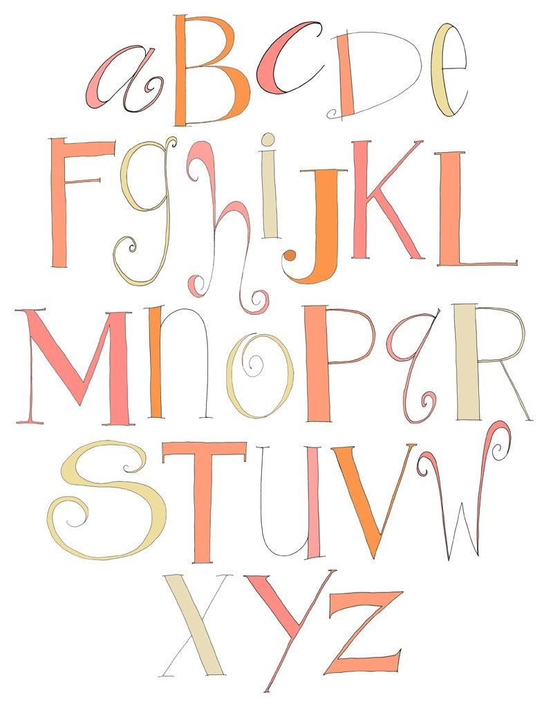 Alphabet Print (Pink and Orange) 11x14 Art Print Hand Lettering