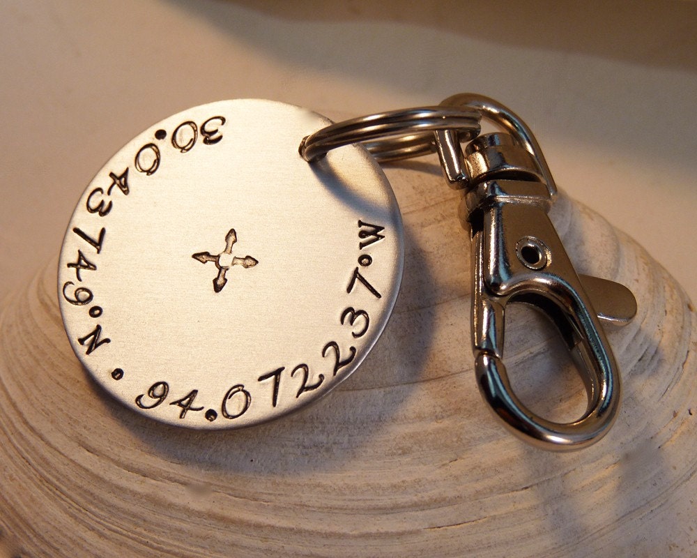 Latitude Longitude Custom Keychain X Marks the Spot