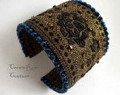 BLACK ROSE beaded Regal cuff bracelet from CrownRose Couture line. Non-allergic