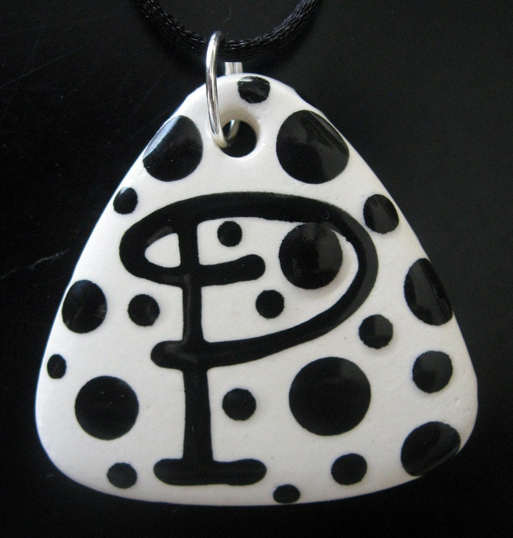 Hand Painted Personalized Initial Ceramic Pendant Necklace