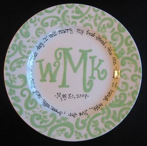 Personalized Mongram Plate - Handpainted Platter - Monogrammed Plate - Wedding Gift