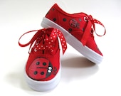 Girls Ladybug Shoes, Baby and Toddler, Red Canvas Sneakers, Hand Painted