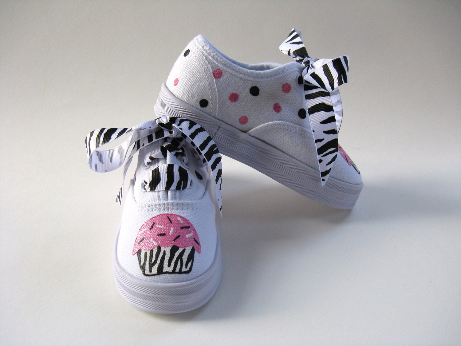 Girls Zebra Cupcake Shoes, Baby and Toddler, Animal Print, Painted, Kids Canvas Sneakers, M2MG