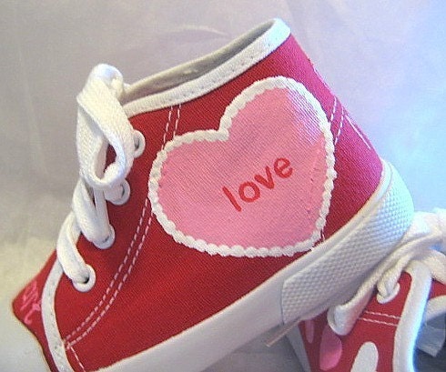 Shoes Girls Valentine's Day Hearts Hand Painted Red Hi-Tops Infant Toddler Baby Sneakers