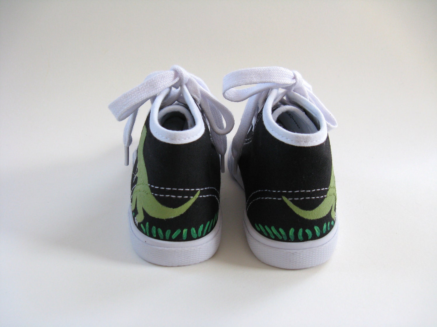 Boys Dinosaur Shoes, T Rex, Baby and Toddler, Hand Painted, Black Hi Top Sneakers
