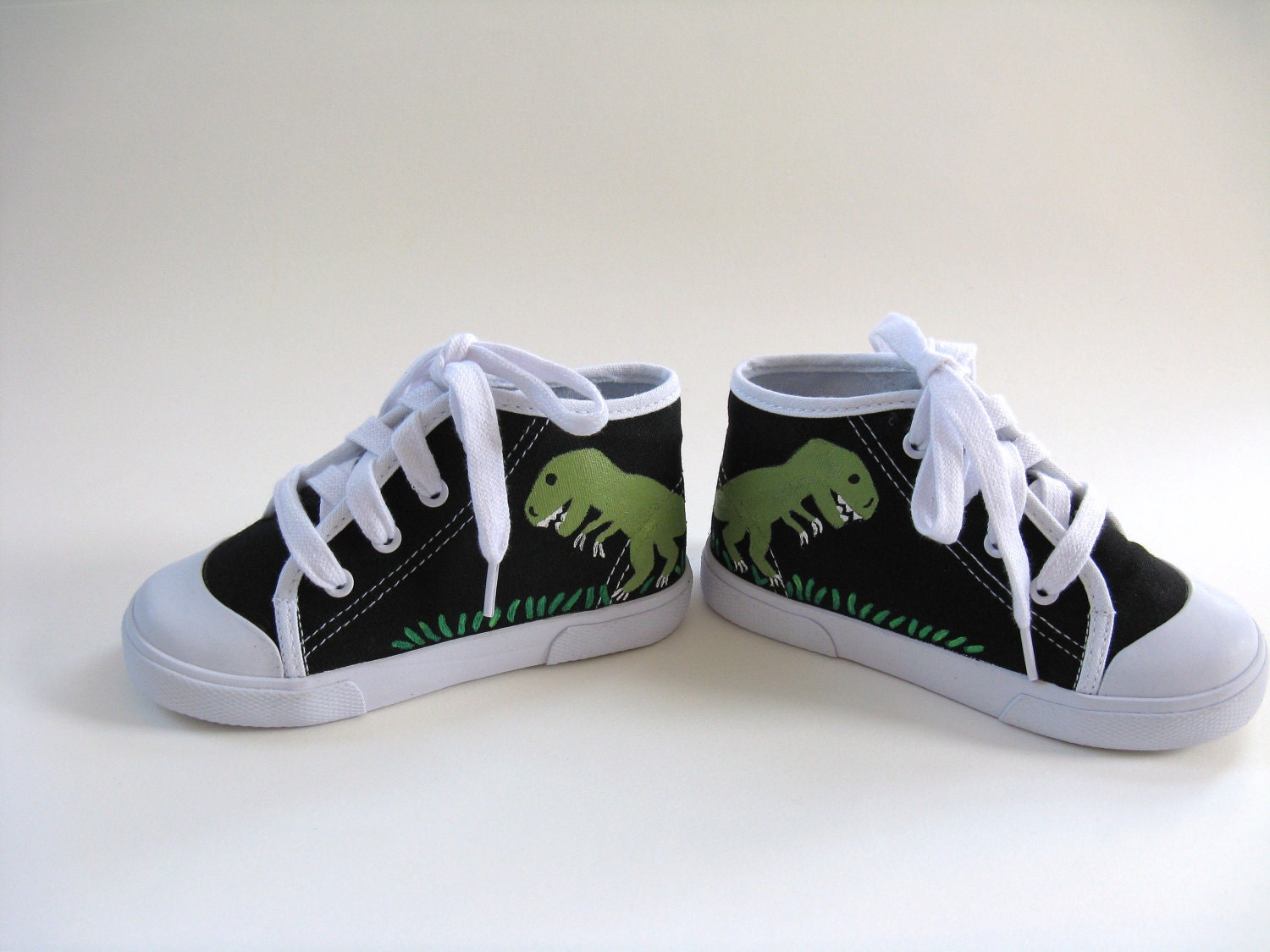Boys Dinosaur Shoes, T Rex, Baby and Toddler, Hand Painted, Black Hi Top Sneakers