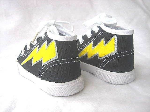 Shoes Painted Boys Super Hero Black Canvas Lightning Bolt