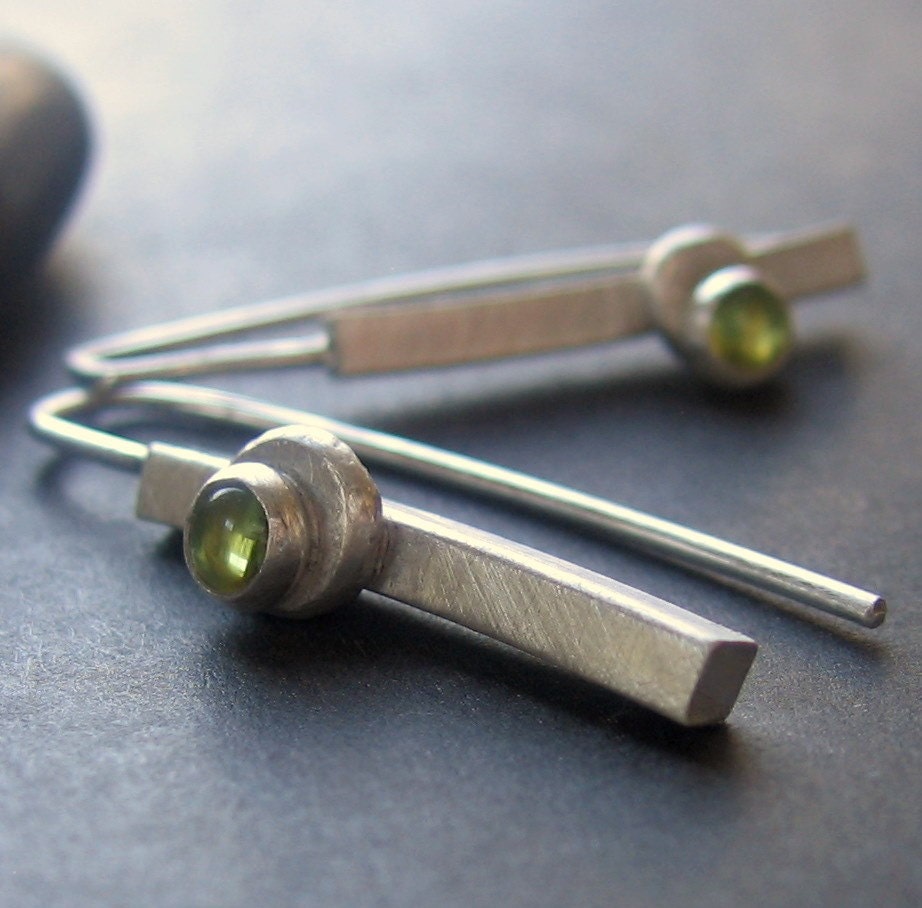 asymmetrical peridot linear dangle earrings Stem Drop READY TO SHIP