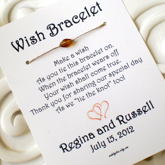 Two Hearts - A Wedding Wish with Heart - Wish Bracelet Wedding Favor Custom Made for You