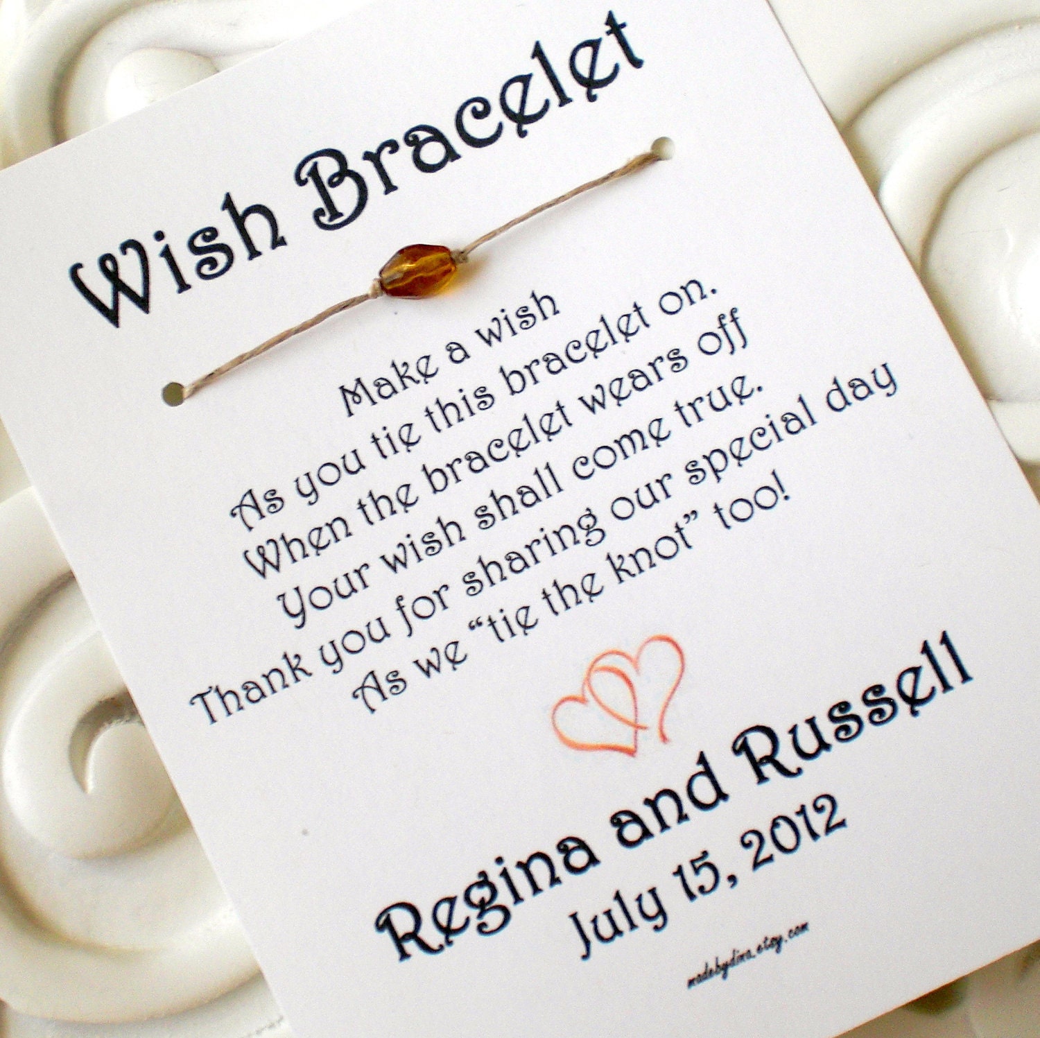 Two Hearts - A Wedding Wish with Heart - Wish Bracelet Wedding Favor Custom Made for You