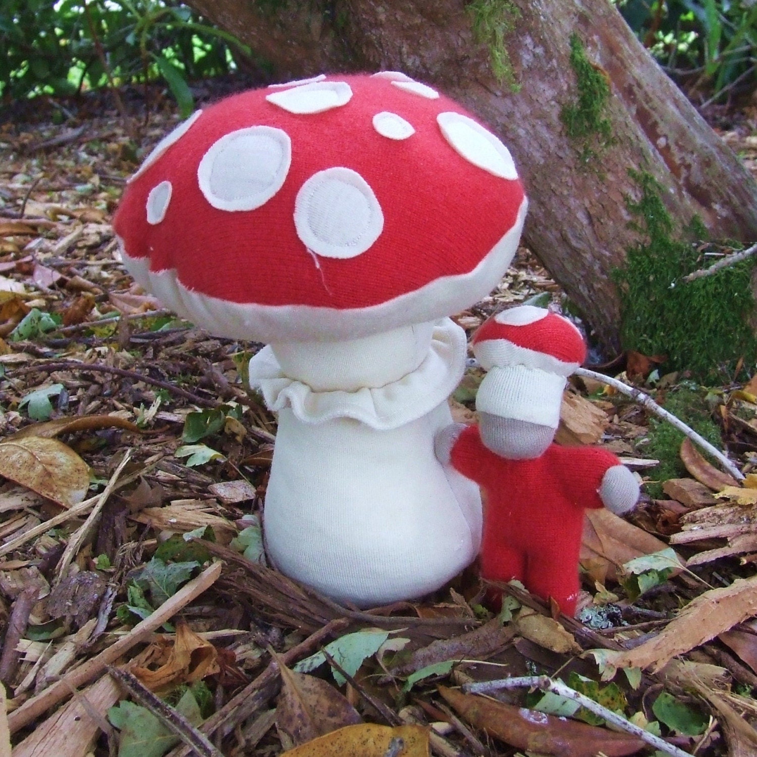 Amanita Muscaria and Amanita Baby made from Recycled Wool