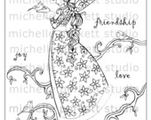 Digital Stamp Image Christmas Fairy Friendship Snow Birds Trees Holly Wings Pointsettia