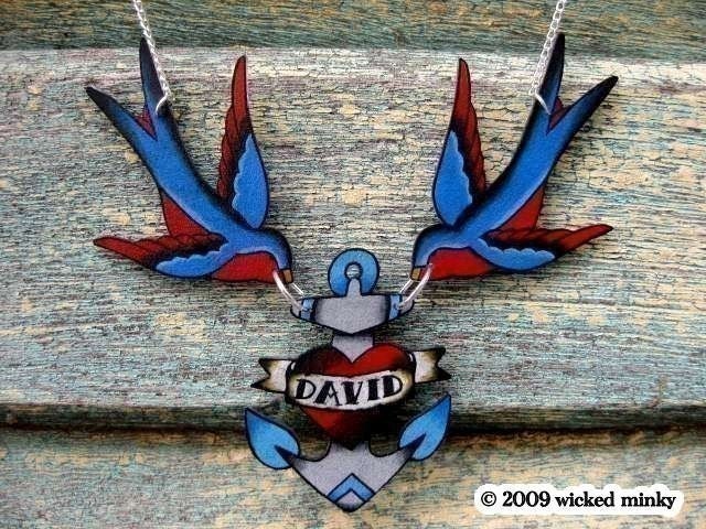 hellooooo sailor... custom tattoo inspired sparrow and anchor necklace