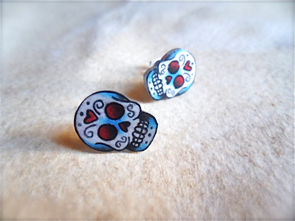 tattoo style day of the dead mini sugar skull post earrings (studs)