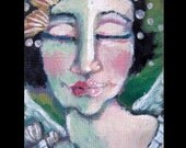 Mermaid Angel ACEO Original Mini Painting Whimsical OOAK Seascape
