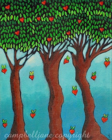Love Grows Original Folk Art Heart Tree Painting Valentine