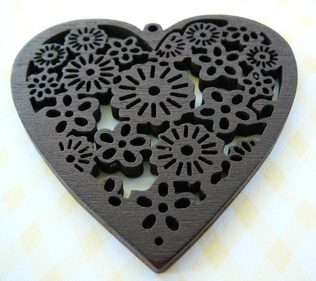 Wood Heart Pendant Dark Brown Scrolled ..