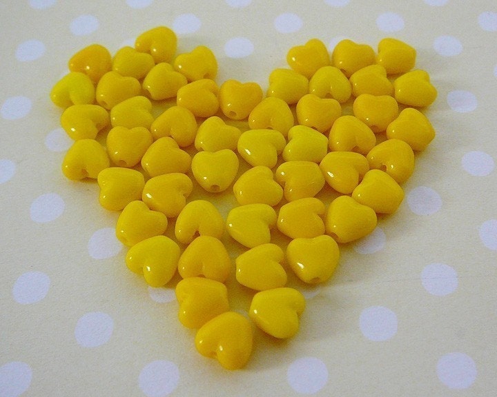 Czech Heart Beads Egg Yolk Yellow Mini Heart Glass