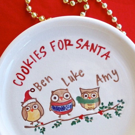 Cookies for Santa Personalized Plate - Adorable Owls Cookie Plate Christmas 2011
