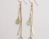 Aquamarine, Chain and Hammered Silver Earrings