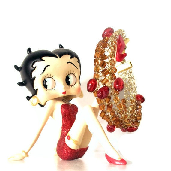 Carmel and Copper Wire Crocheted Beaded Bracelet