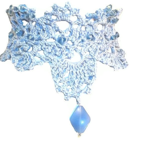 Beaded Crocheted Choker in Pale Blue