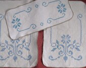 Vintage Embroidered CROSS STITCH DOILY  Set of three 1940s