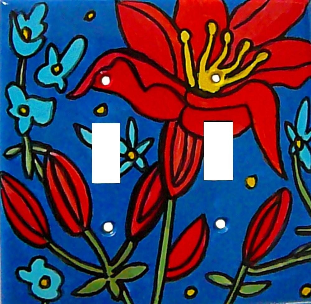 Day Lilies - Burst of Color-  Original Hand Painted Double Switchplate