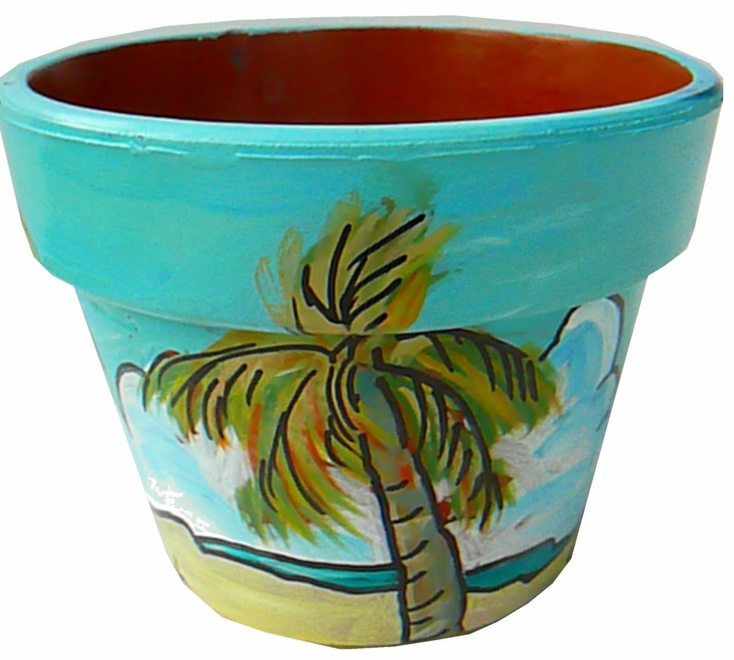 Swaying Palm Trees in Hawaii- Ocean View - Original Hand Painted Terracotta Flower Pots