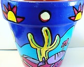 Armadillos Parade Past Cactus in Texas -  Original Painted Terra Cotta Pottery