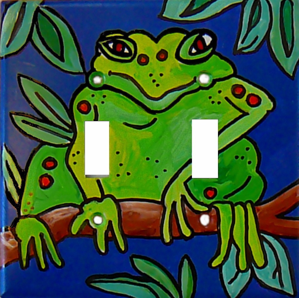 Frogs, Toads, Amphibians - Relaxing on a Branch - Original Hand Painted Switchplate (Light Cover)
