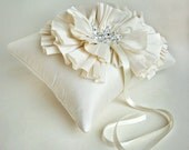 White or Ivory Silk Ruffle Ring Bearer Pillow