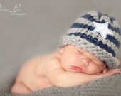 Dallas Cowboys Inspired Striped Beanie/hat with star-newborn to 12 month sizes-Gray and Blue-boys-great photography prop-Made to order