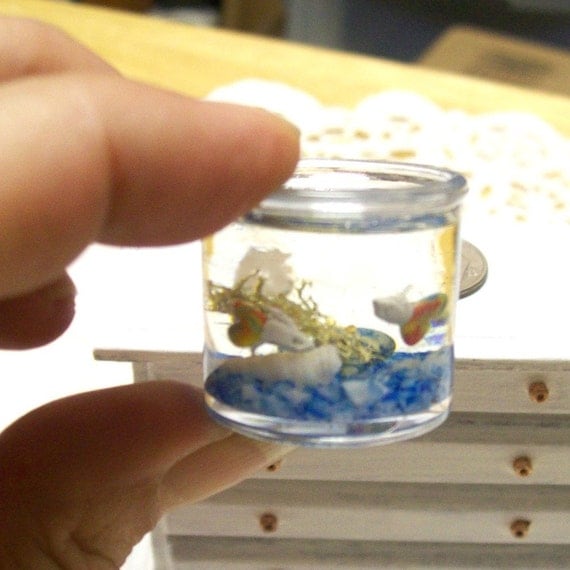 Micro Guppy Blue Fish Bowl 1 Scale Miniature Pets by wonderworks