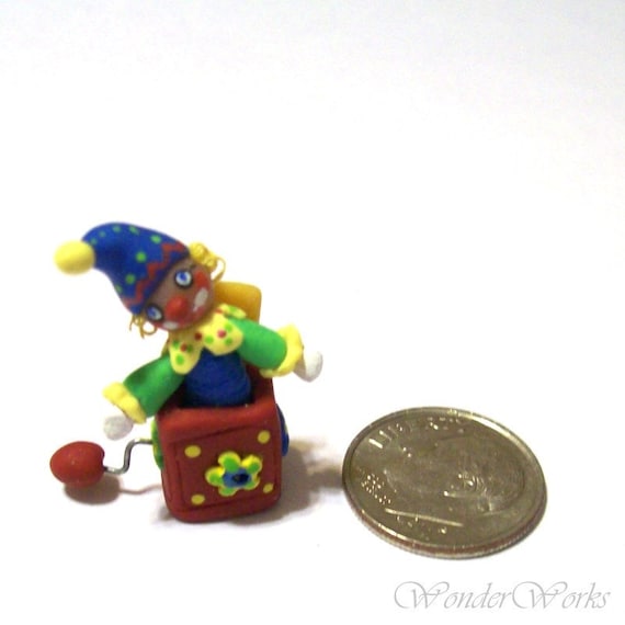 Jack-in-the-Box in Primary Colors - Handsculpted OOAK 1/12 Scale Dollhouse Toy