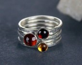 Stacking Gemstone Silver Rings, Warm Hues - Garnets with Citrine, Set of 5 - FREE shipping