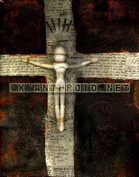 Original art Mixed Media Sculpture Painting 3-D Cruciform Cross encaustic wax effigy plaster mask figure religion atheism INC US SHIPPING