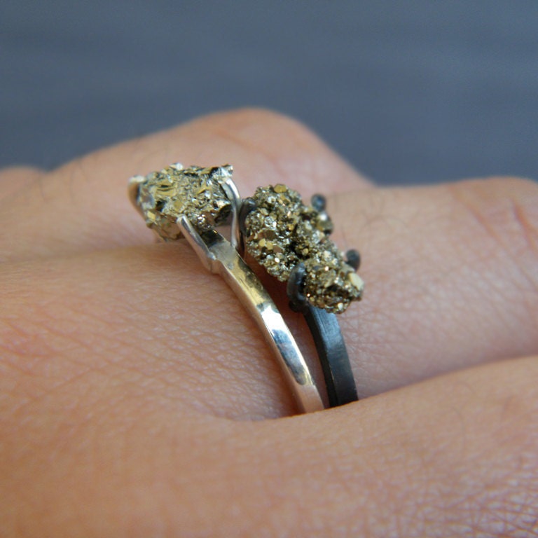Raw Pyrite Ring, Rough Gemstone Ring, Sterling Silver Gemstone Ring, Alternative Engagement Ring, Made to Order, Custom Size