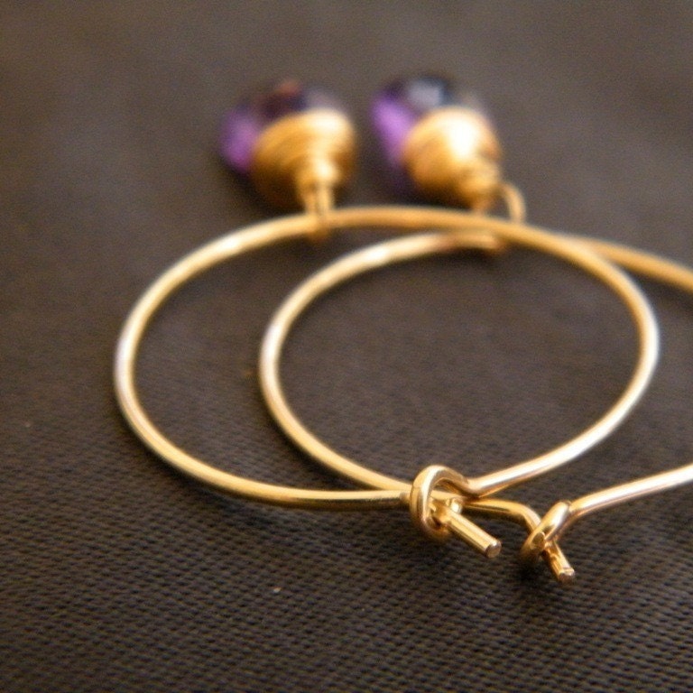 Hand Crafted Amethyst Hoops, gold filled