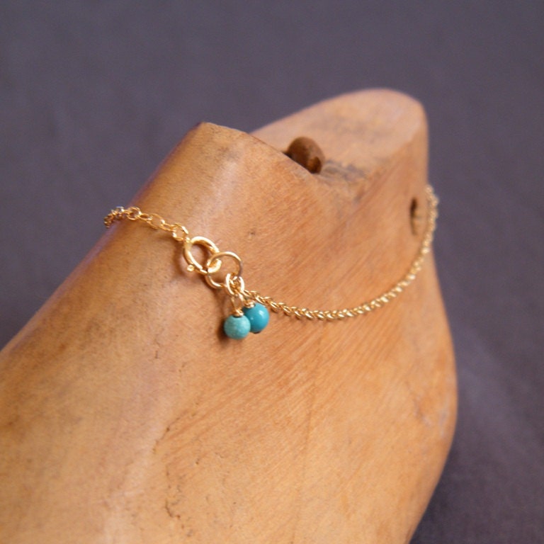 Turquoise Anklet, Gold Filled