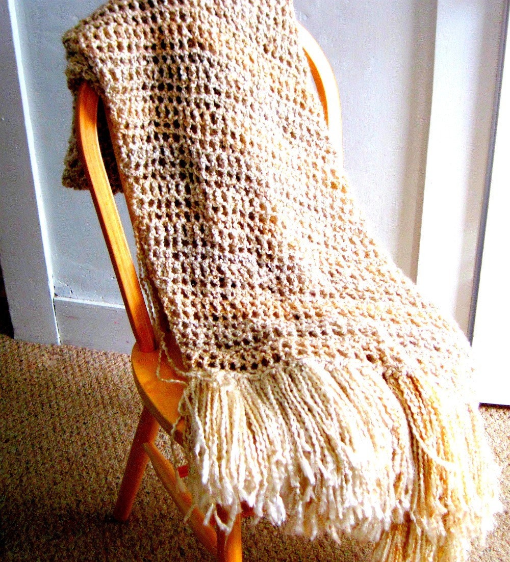 Throw Blanket cream tans and browns, Super soft with fringe, Wheat, neutral interior design, home decor, Custom made to order